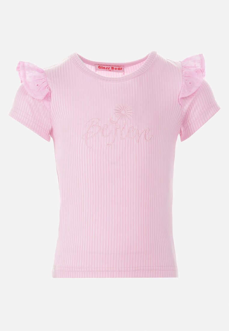Różowa Koszulka z Prążkowanej Dzianiny Zurie