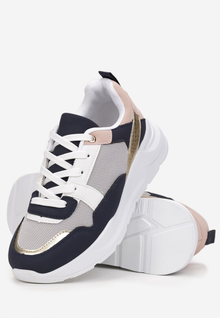 Granatowe Sznurowane Sneakersy przed Kostkę na Platformie Travila