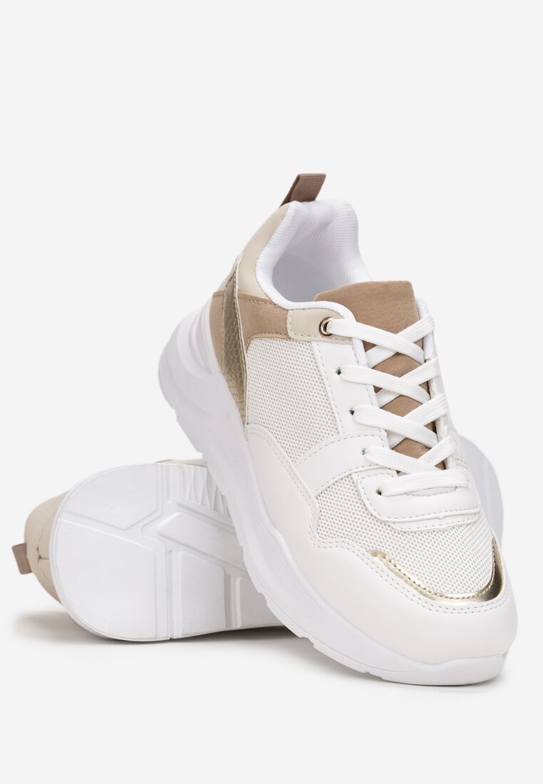 Białe Sznurowane Sneakersy przed Kostkę na Platformie Travila