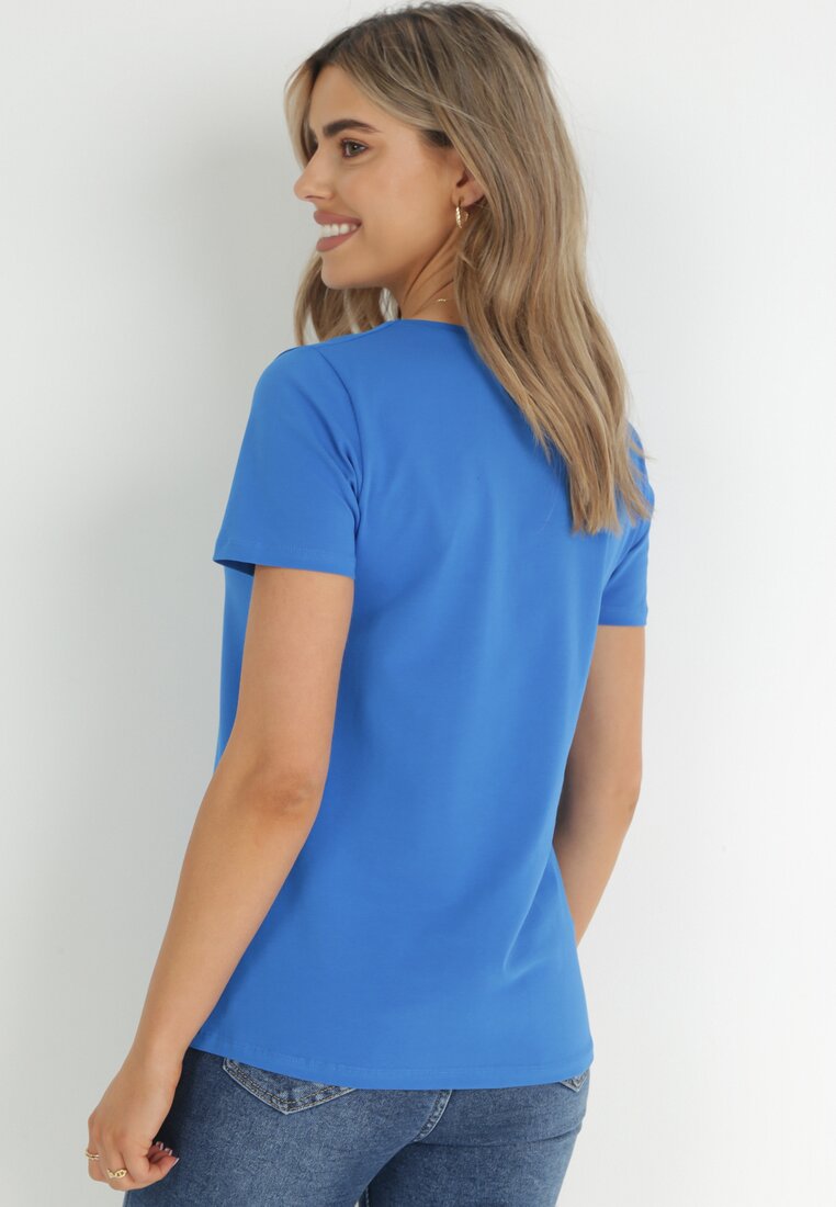 Niebieski Bawełniany T-shirt z Nadrukiem Kayani