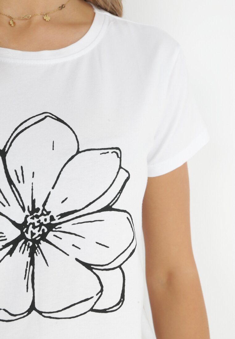 Biały T-shirt z Krótkim Rękawem i Nadrukiem Thetrin