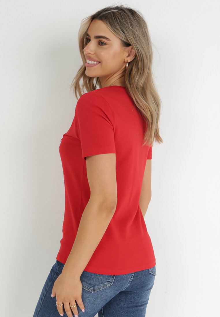 Czerwony Bawełniany T-shirt z Napisem Etith