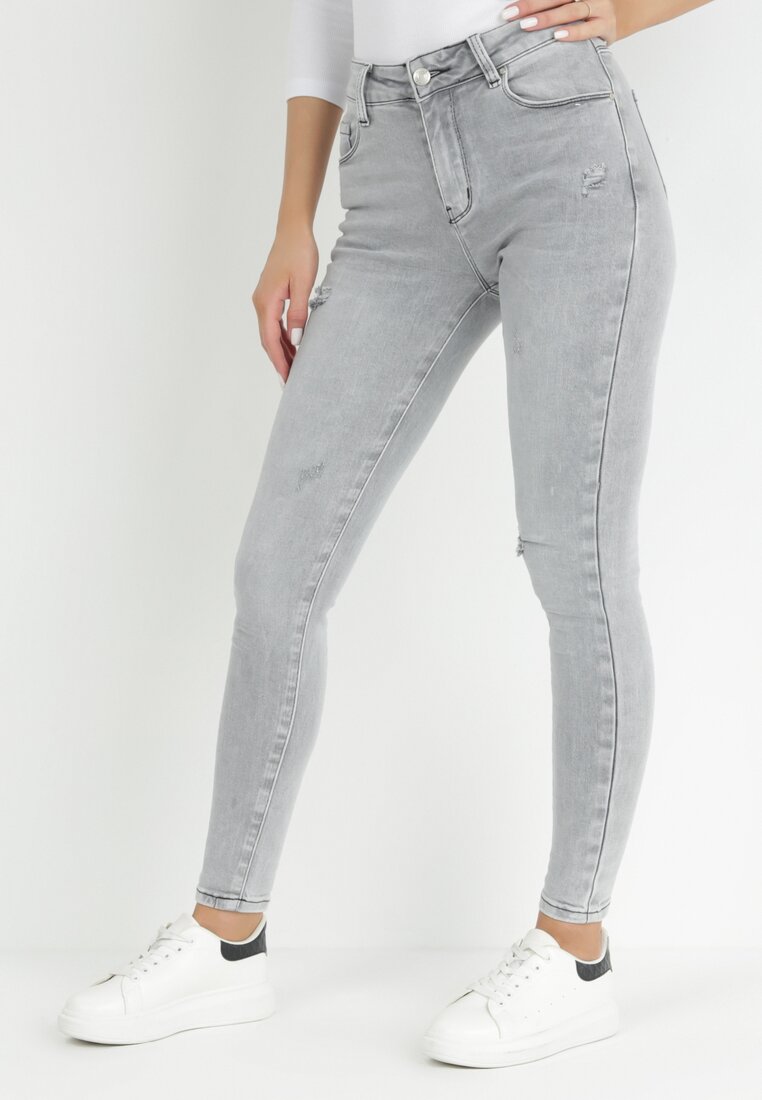 Jasnoszare Jeansy Skinny z Regularnym Stanem Deleah