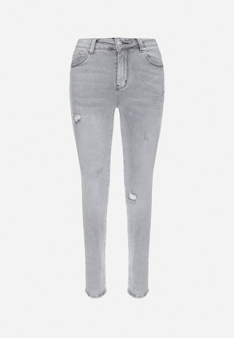 Jasnoszare Jeansy Skinny z Regularnym Stanem Deleah