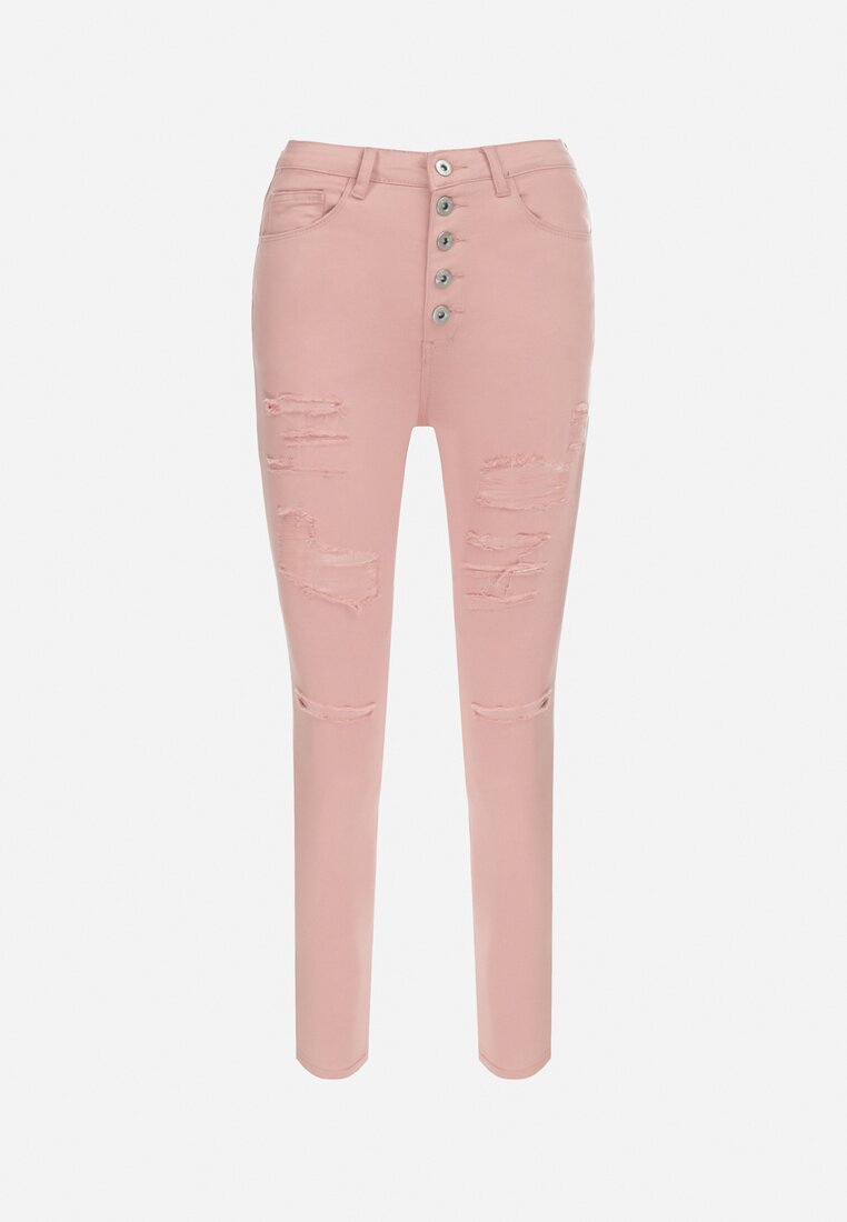 Różowe Jeansy Skinny na Guziki Arru
