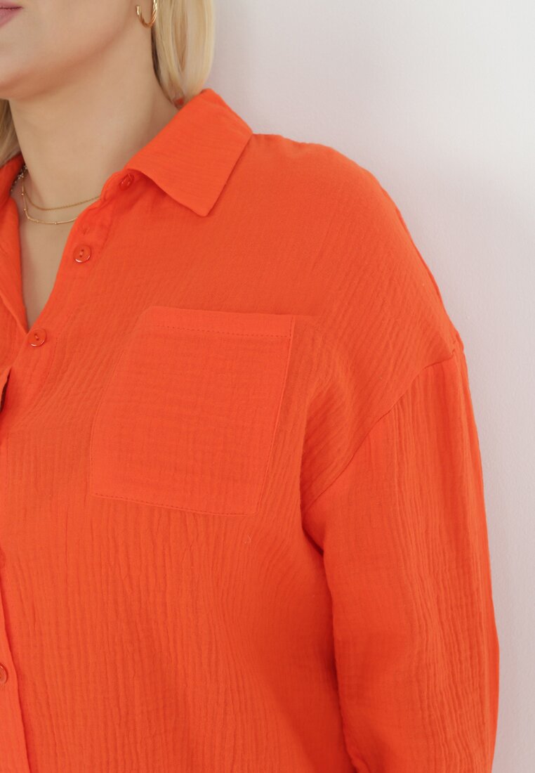Pomarańczowa Koszula z Bawełny na Guziki Trasov