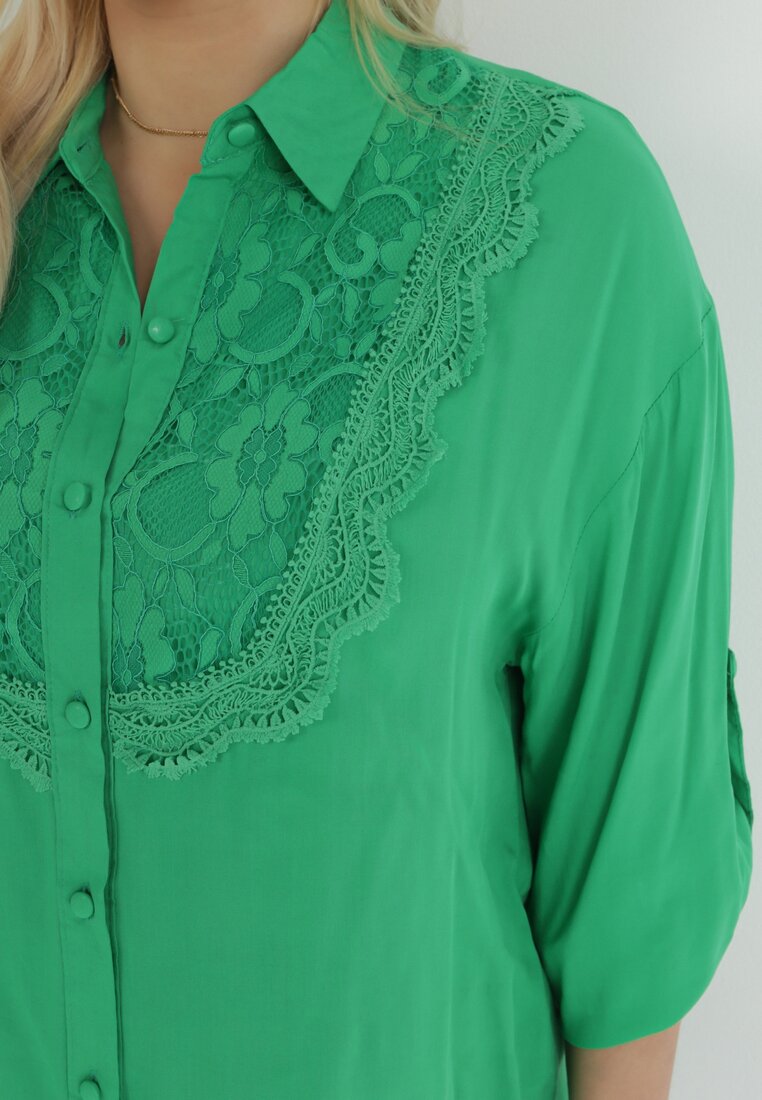 Zielona Koszula Zapinana z Koronką Melayna