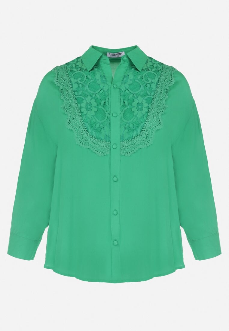 Zielona Koszula Zapinana z Koronką Melayna