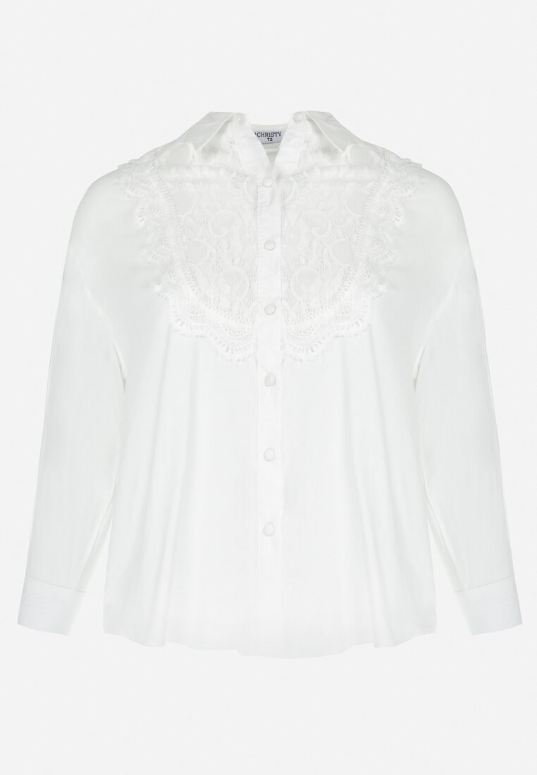 Biała Koszula Zapinana z Koronką Melayna