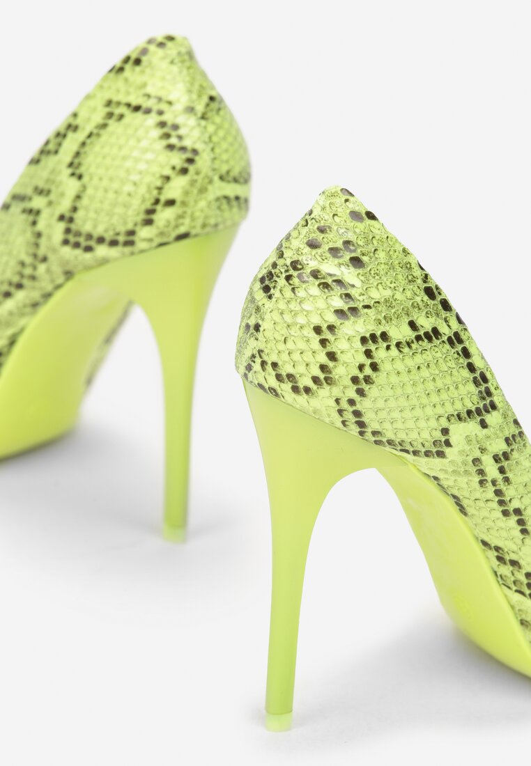 Zielone Szpilki z Efektem Neon i Wężowym Printem Cing
