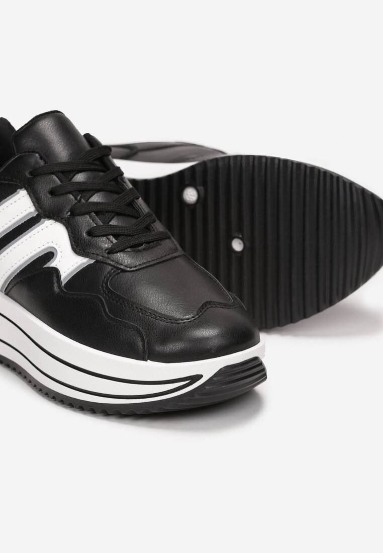 Czarne Sneakersy na Platformie z Wstawkami Elisandra