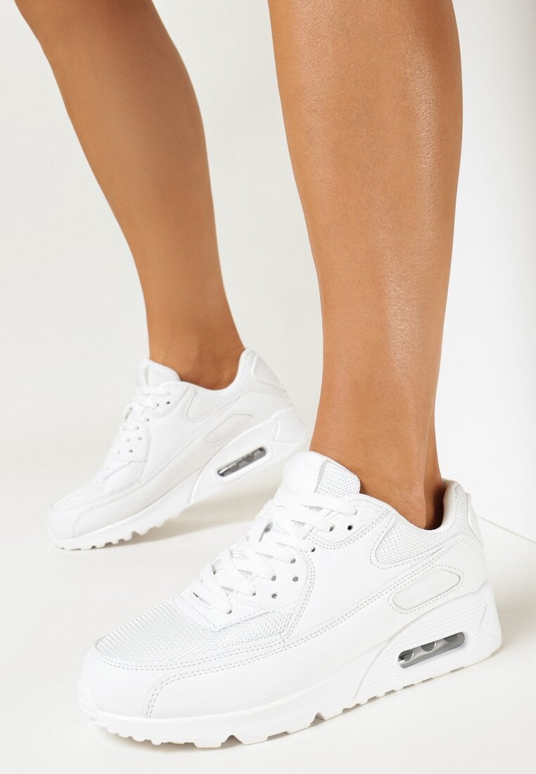 Białe Sneakersy na Grubej Podeszwie z Wstawką Denni