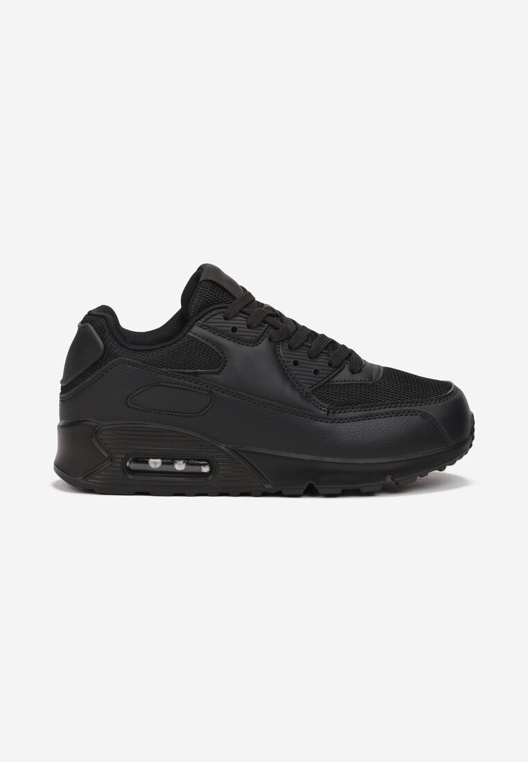 Czarne Sneakersy na Grubej Podeszwie z Wstawką Denni