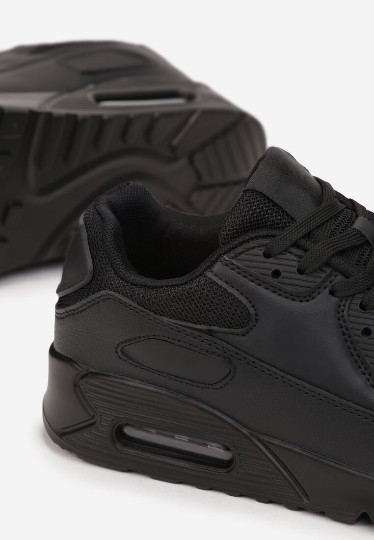 Czarne Sneakersy na Grubej Podeszwie z Wstawką Denni