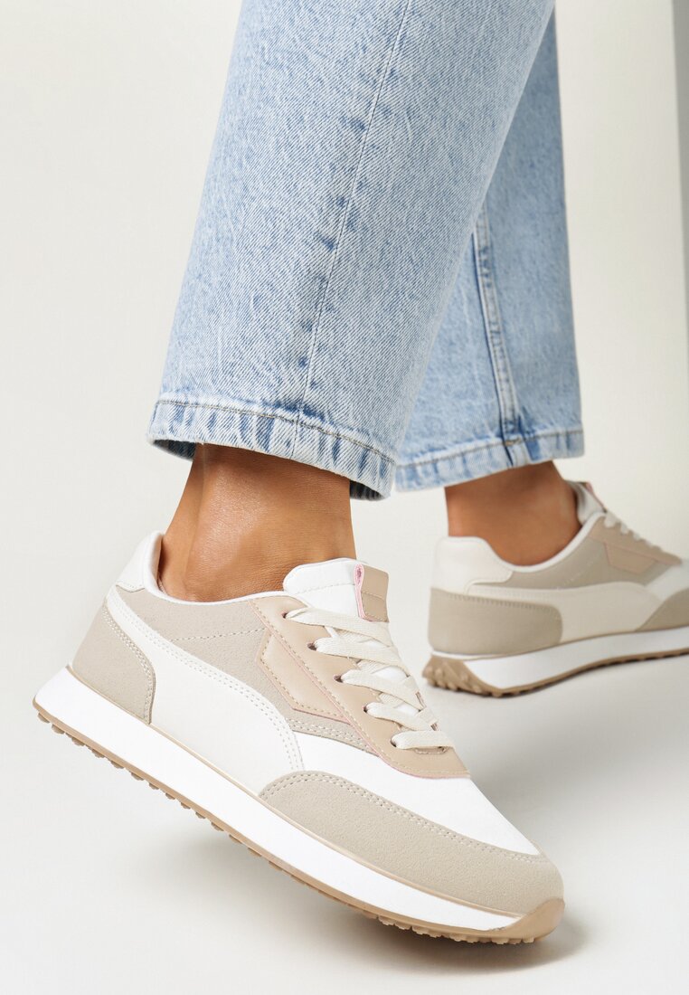 Beżowe Sneakersy Przed Kostkę na Piankowej Podeszwie Eiliya