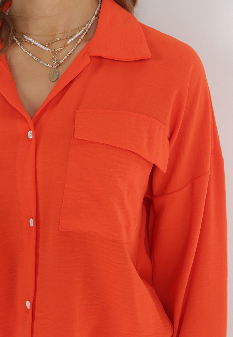 Pomarańczowy 2-częściowy Komplet Oversize z Koszulą i Szerokimi Spodniami Tialla