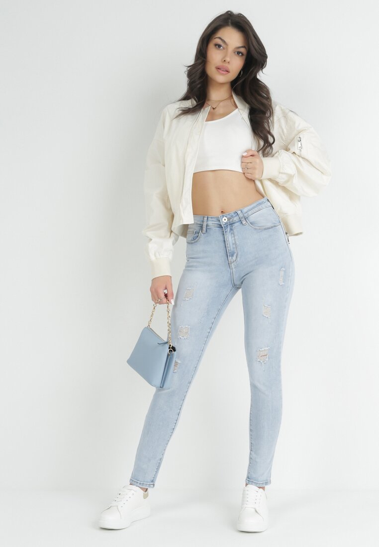 Jasnoniebieskie Jeansy Skinny Regular Waist z Przetarciami Hollynd