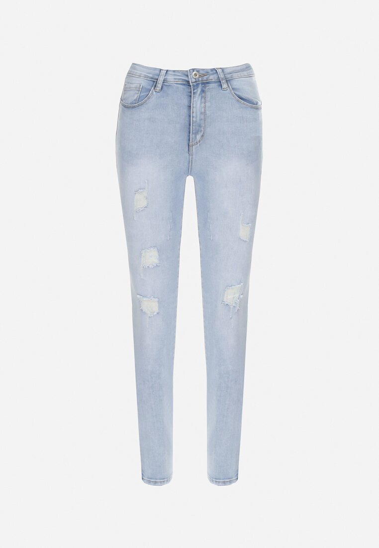 Jasnoniebieskie Jeansy Skinny Regular Waist z Przetarciami Hollynd