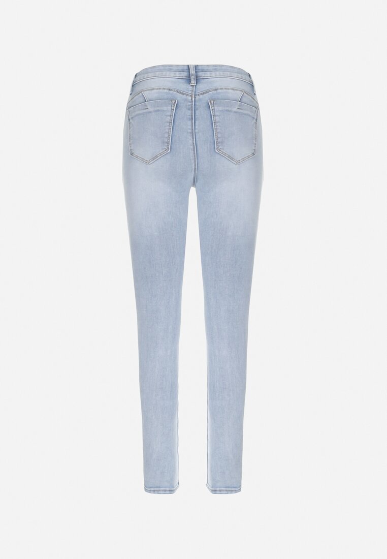 Jasnoniebieskie Jeansy Skinny Regular Waist z Przetarciami Hollynd