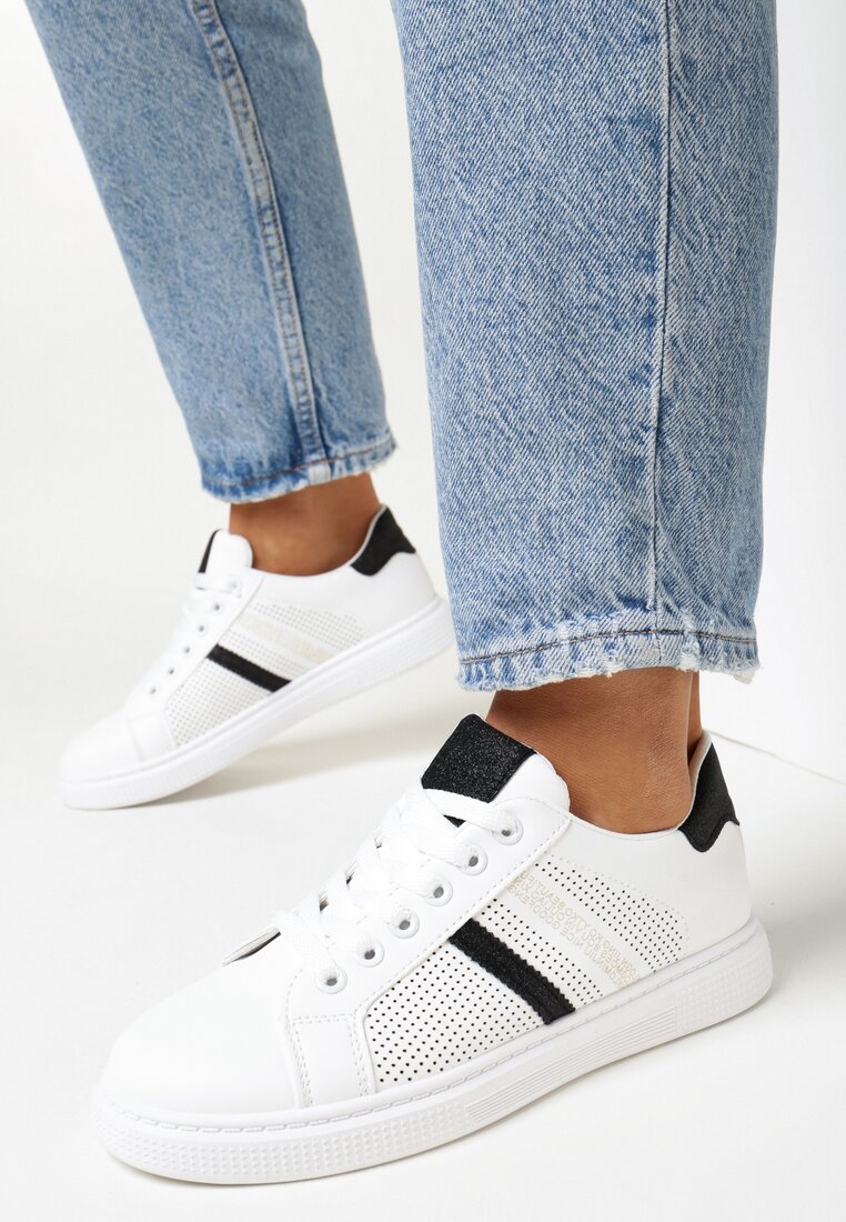 Biało-Czarne Sneakersy z Brokatowym Zdobieniem Enessa