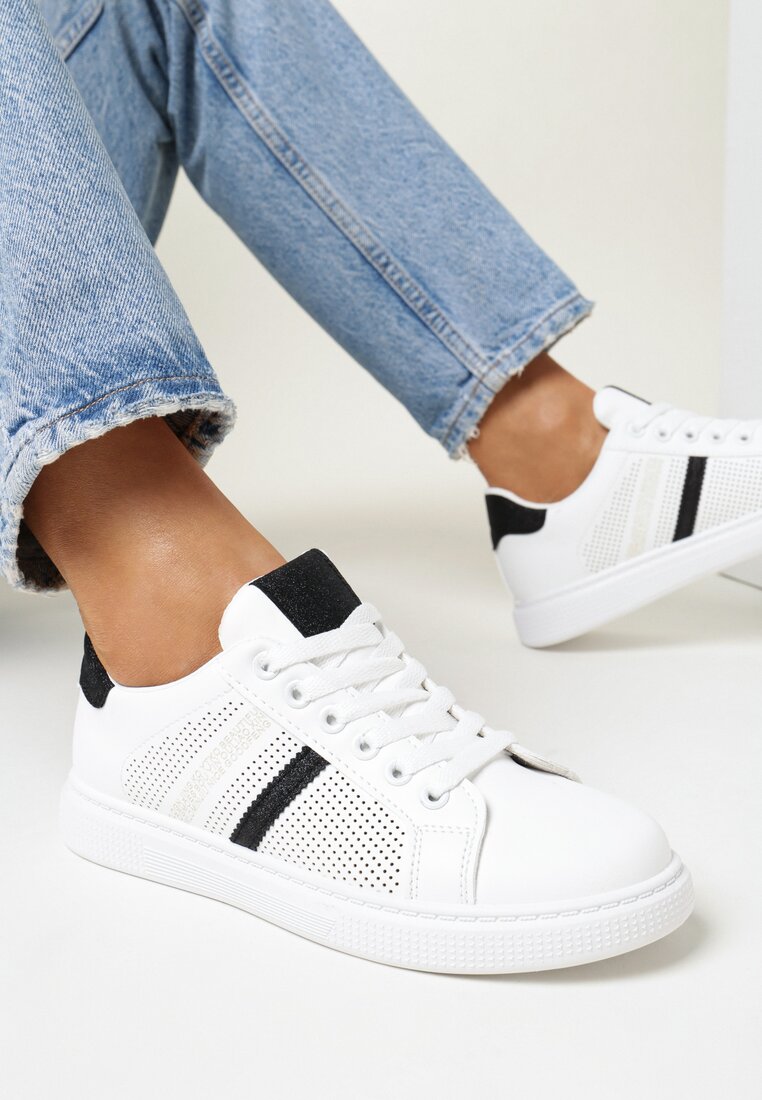Biało-Czarne Sneakersy z Brokatowym Zdobieniem Enessa