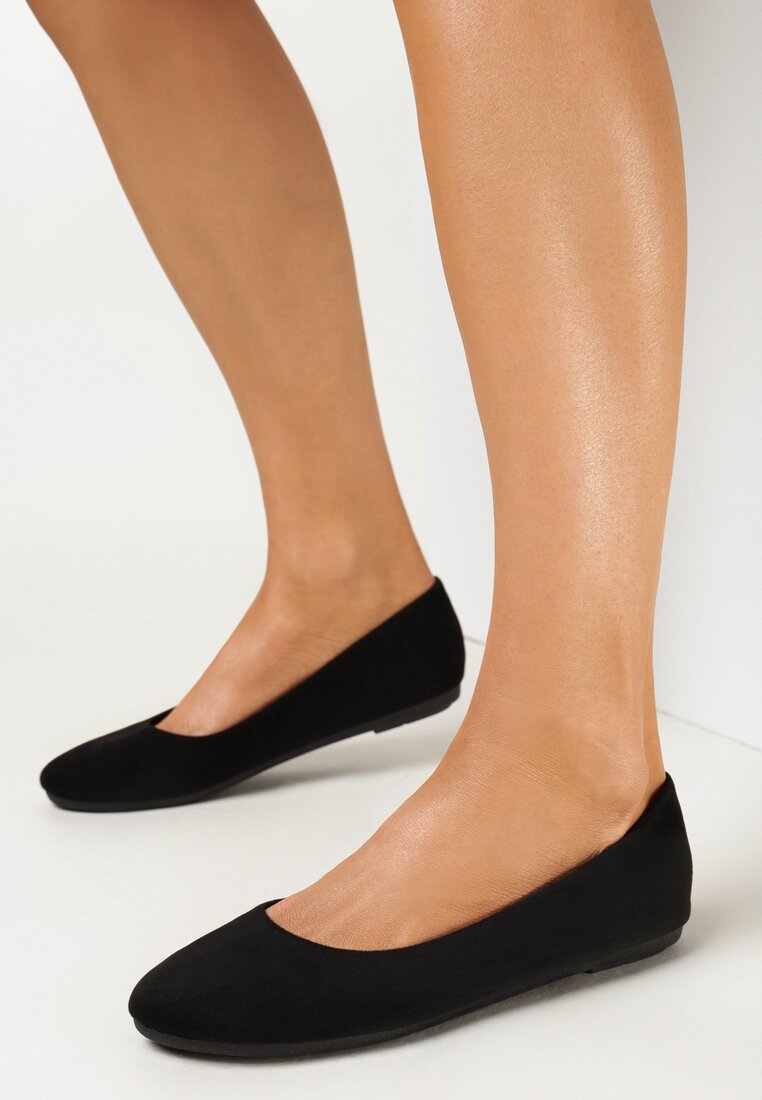 Czarne Balerinki na Płaskiej Podeszwie z Okrągłym Noskiem Ananie