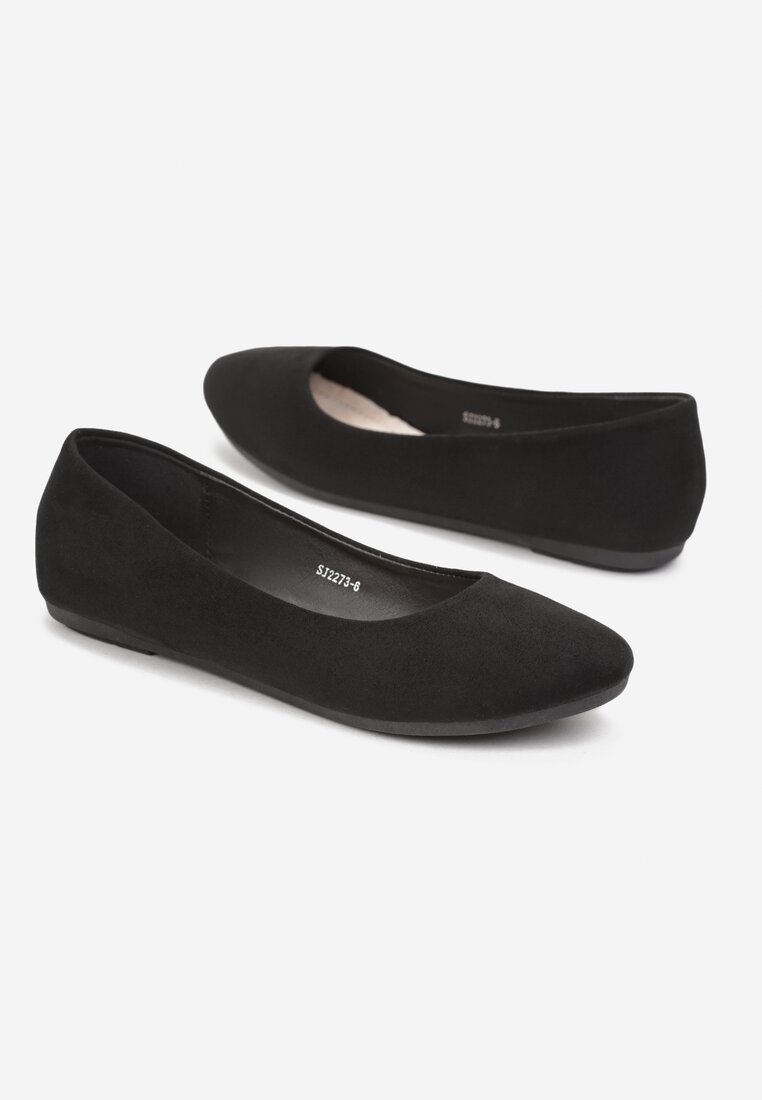 Czarne Balerinki na Płaskiej Podeszwie z Okrągłym Noskiem Ananie