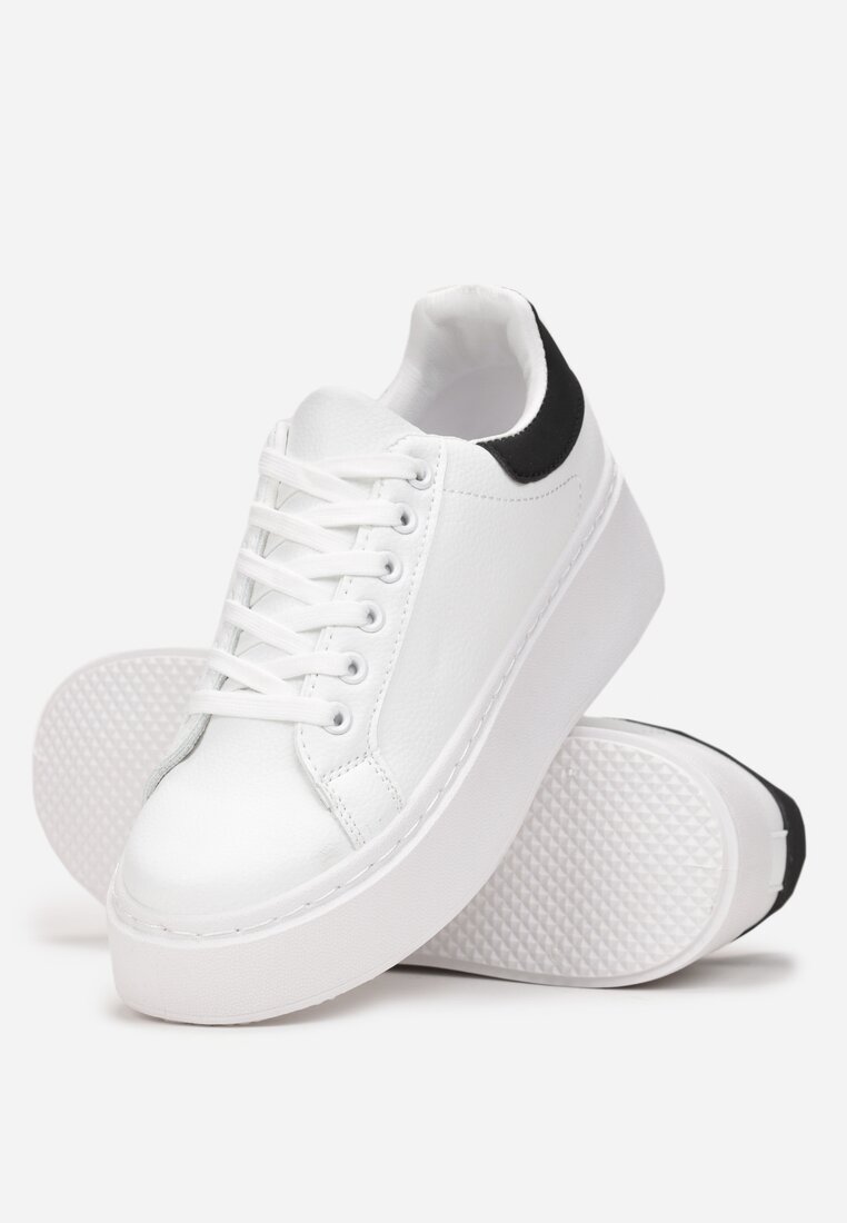 Biało-Czarne Sneakersy na Platformie z Kolorową Wstawką z Tyłu Maridora