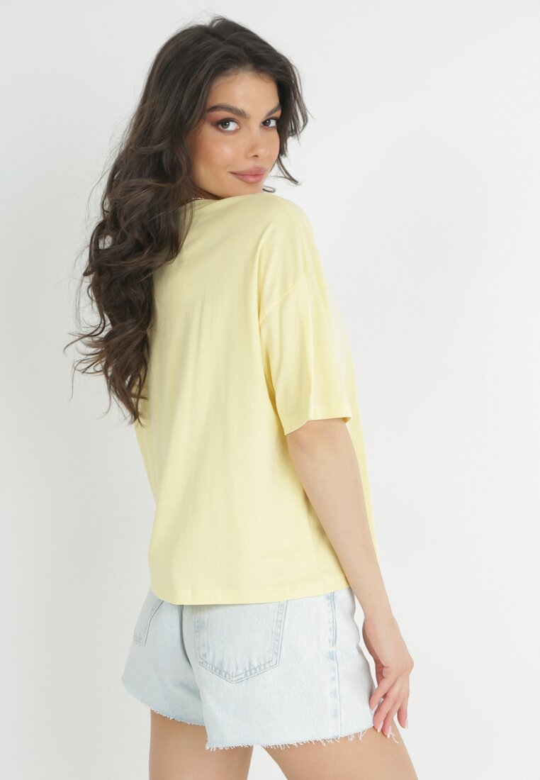 Żółty Bawełniany T-shirt z Owocowym Nadrukiem Zedia