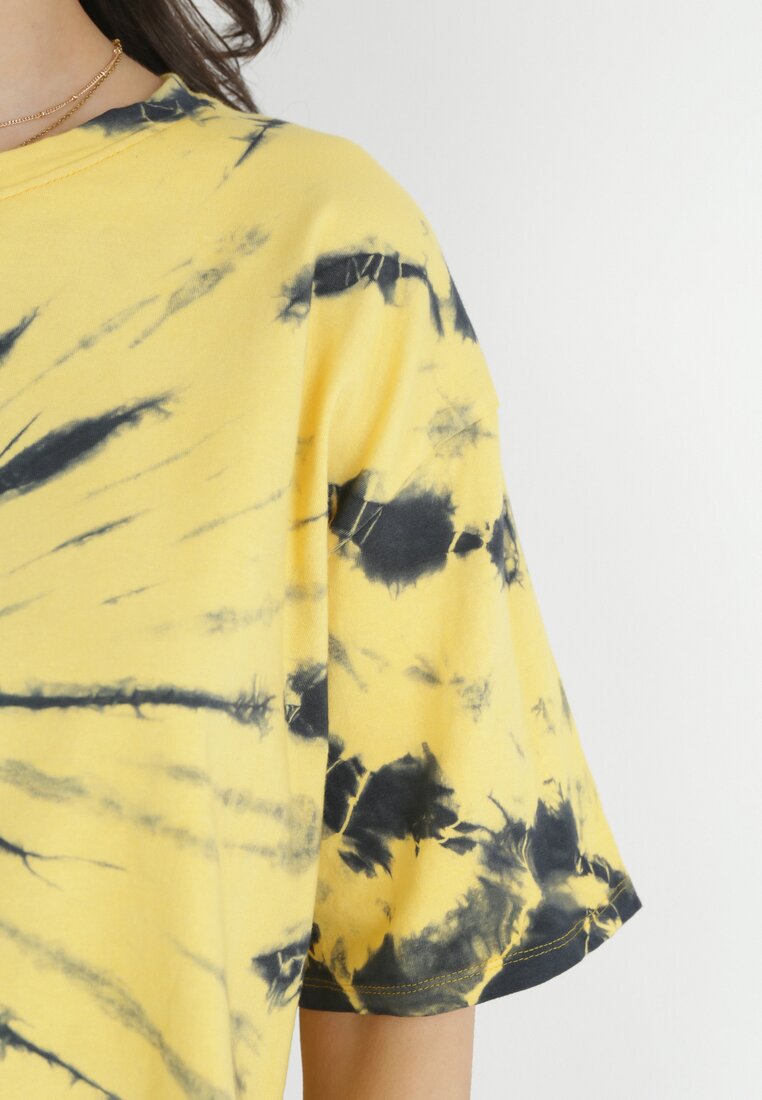 Żółty Krótki T-shirt z Nadrukiem Tie-Dye Comara
