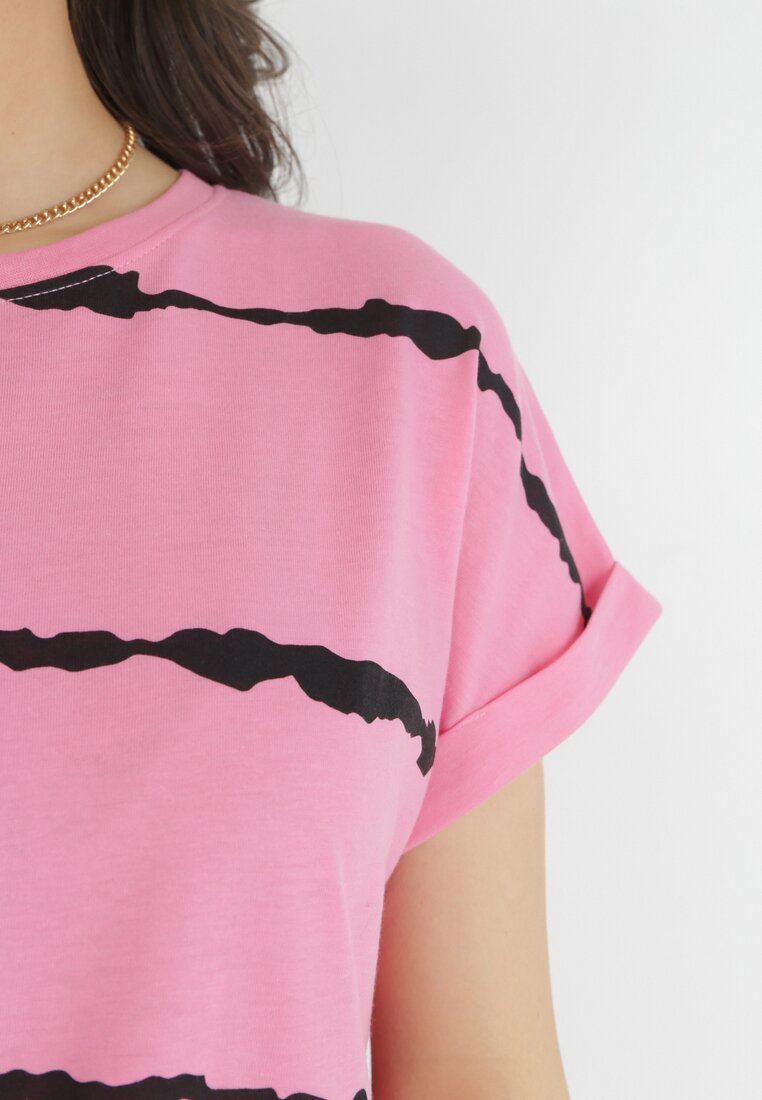 Różowy T-shirt Wiązany z Wzorem Tie-Dye Maat