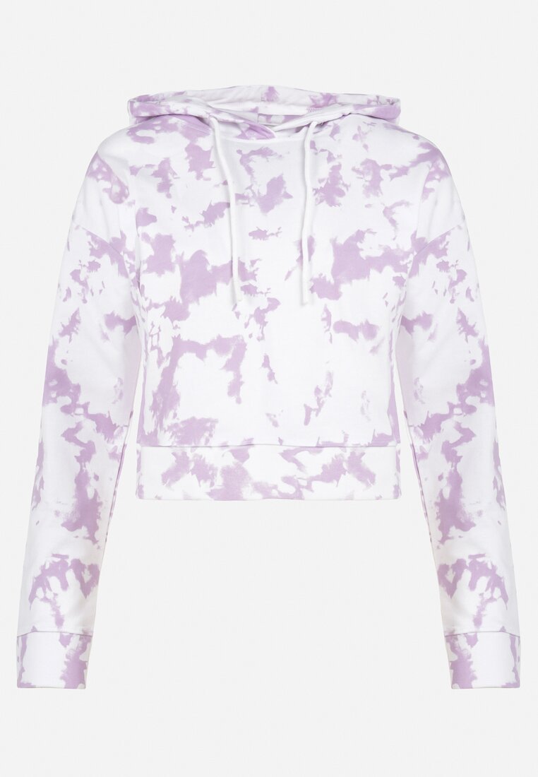 Fioletowa Krótka Bluza z Kapturem i Wzorem Tie-dye Kalyna