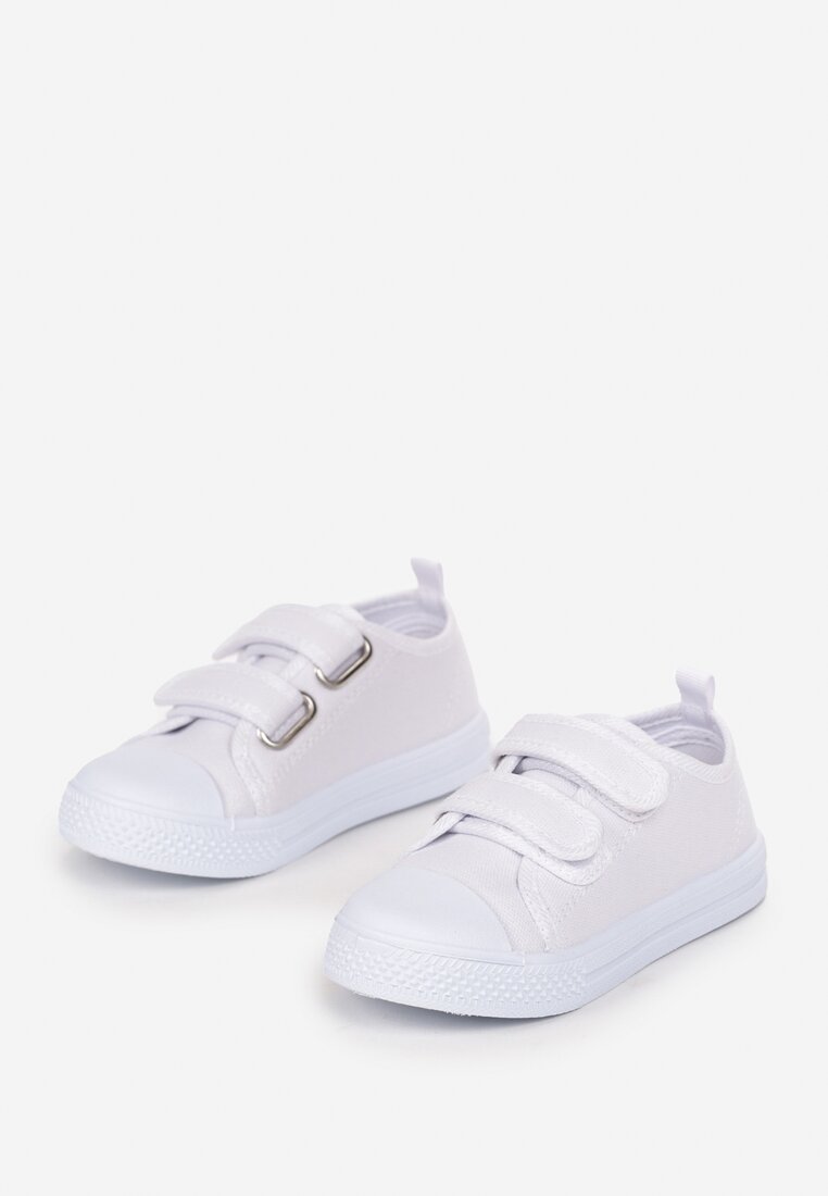 Białe Trampki Przed Kostkę z Dwoma Rzepami Semami