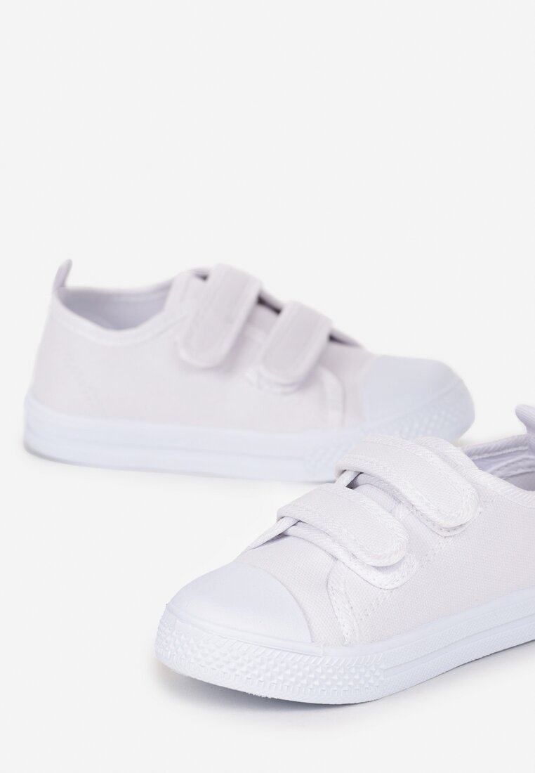 Białe Trampki Przed Kostkę z Dwoma Rzepami Semami