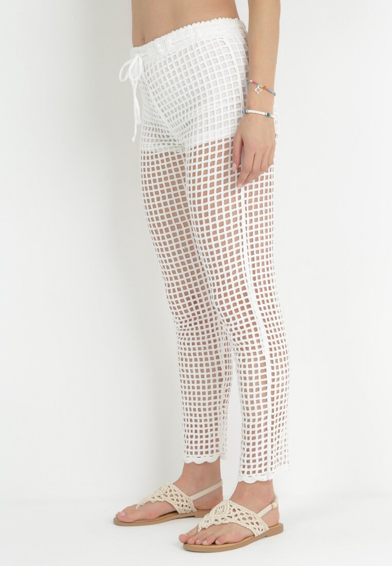 Białe Szydełkowe Spodnie High Waist Tegan