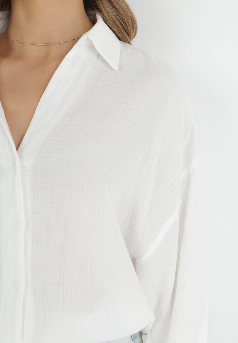 Biała Bawełniana Koszula Oversize z Szerokimi Rękawami Melillia