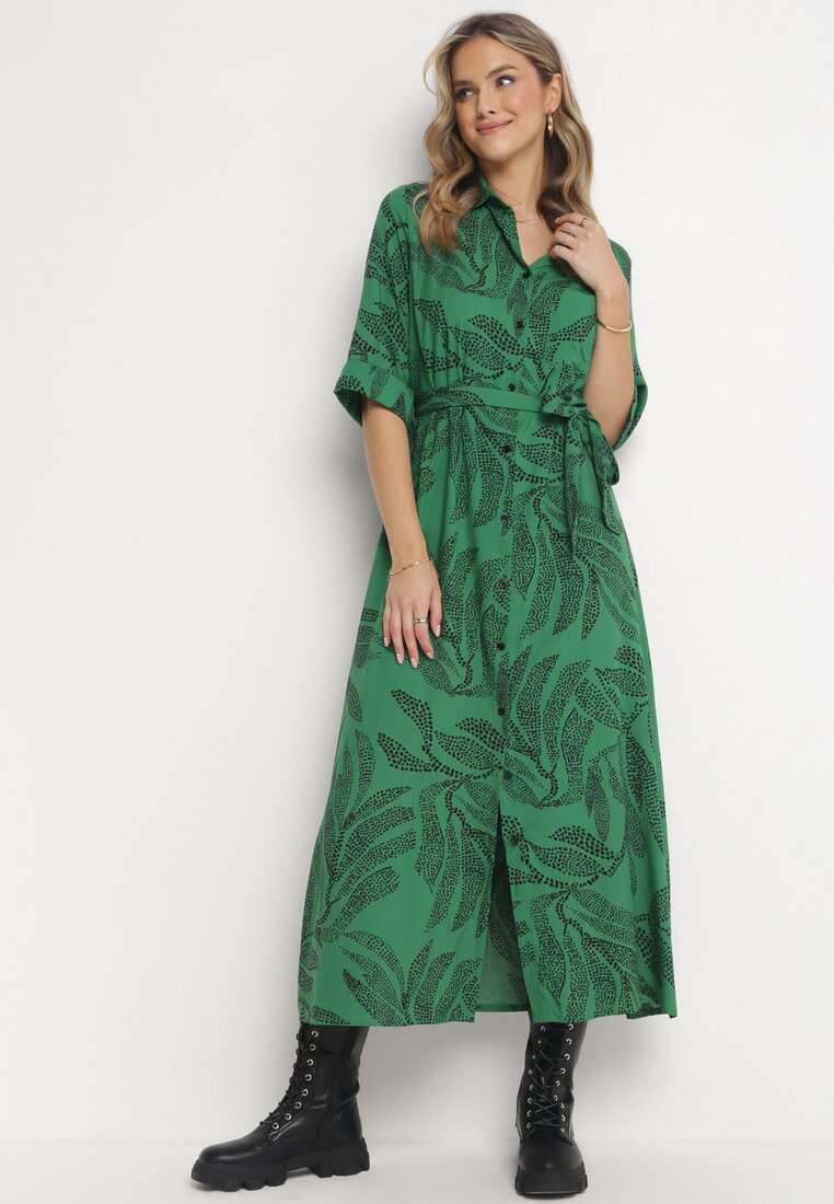 Zielona Sukienka z Wiskozy o Koszulowym Kroju Maxi Irinthe