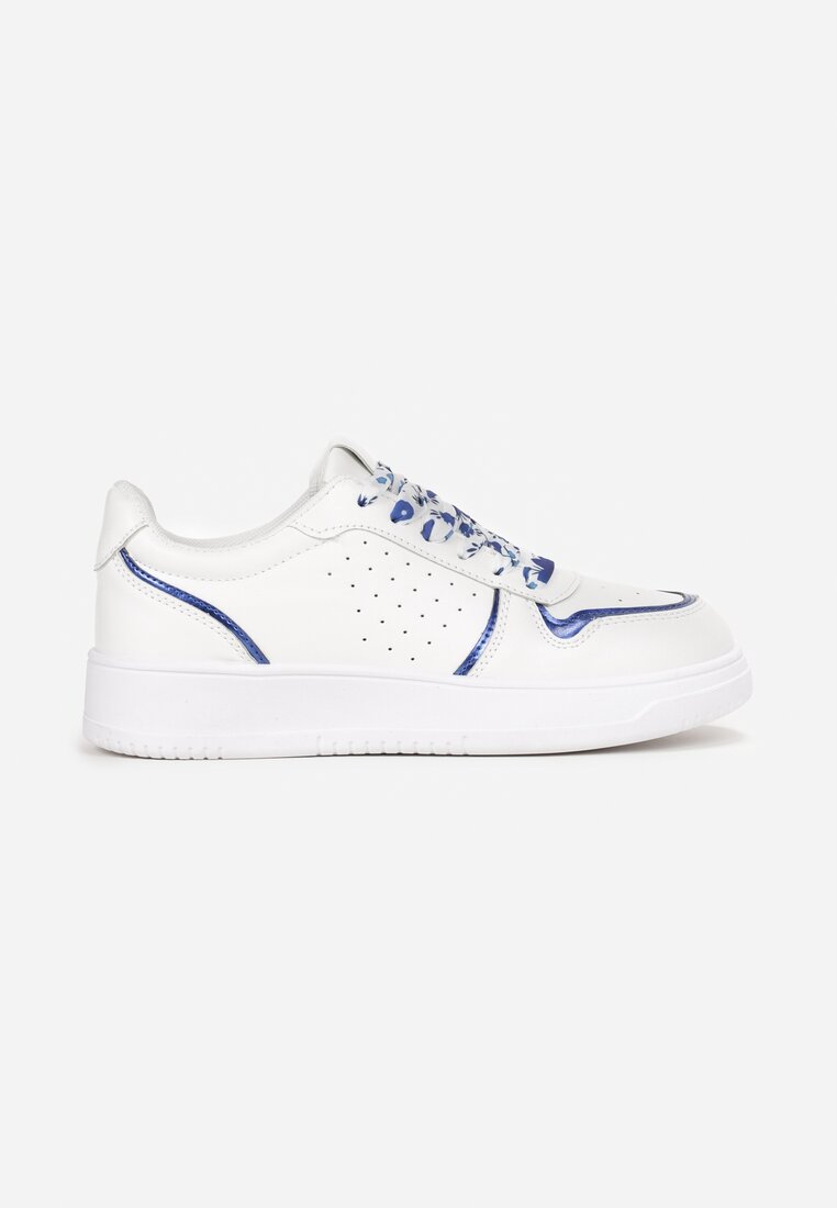 Biało-Niebieskie Sneakersy z Błyszczącymi Wstawkami i Dekoracyjnym Sznurowaniem Horustia