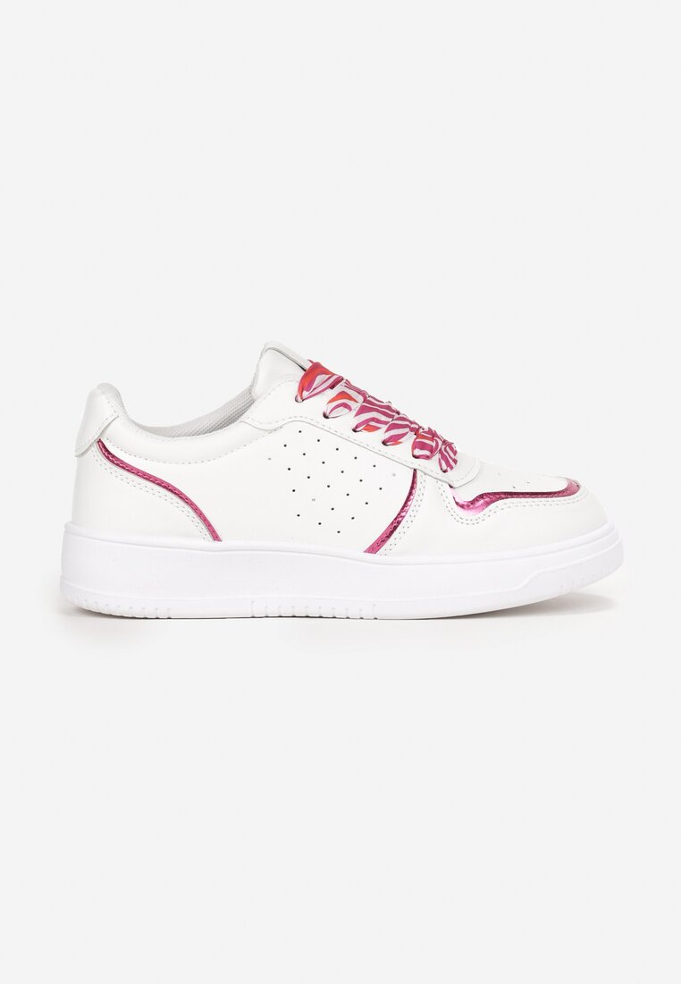 Biało-Różowe Sneakersy z Błyszczącymi Wstawkami i Dekoracyjnym Sznurowaniem Horustia
