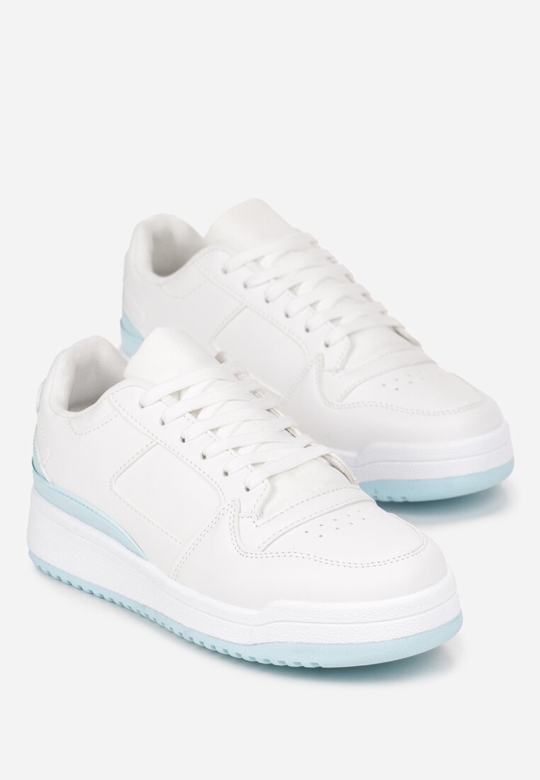 Biało-Niebieskie Sneakersy z Dekoracyjnymi Wstawkami i Perforacją na Nosku Septisa