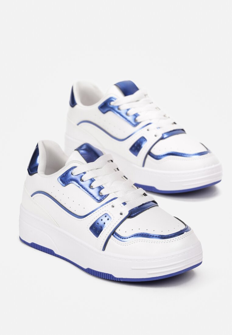 Biało-Niebieskie Sneakersy z Metalicznymi Wstawkami Saifin