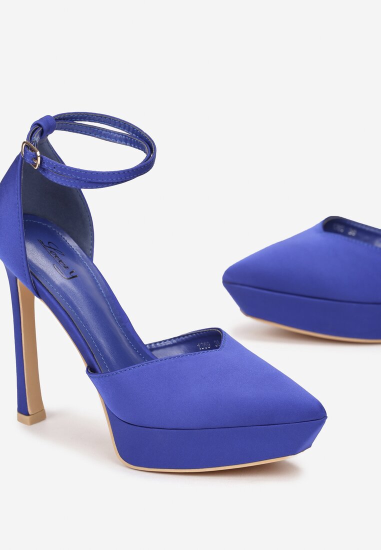 Niebieskie Sandały na Wysokiej Szpilce i Platformie z Noskiem w Szpic Dallia