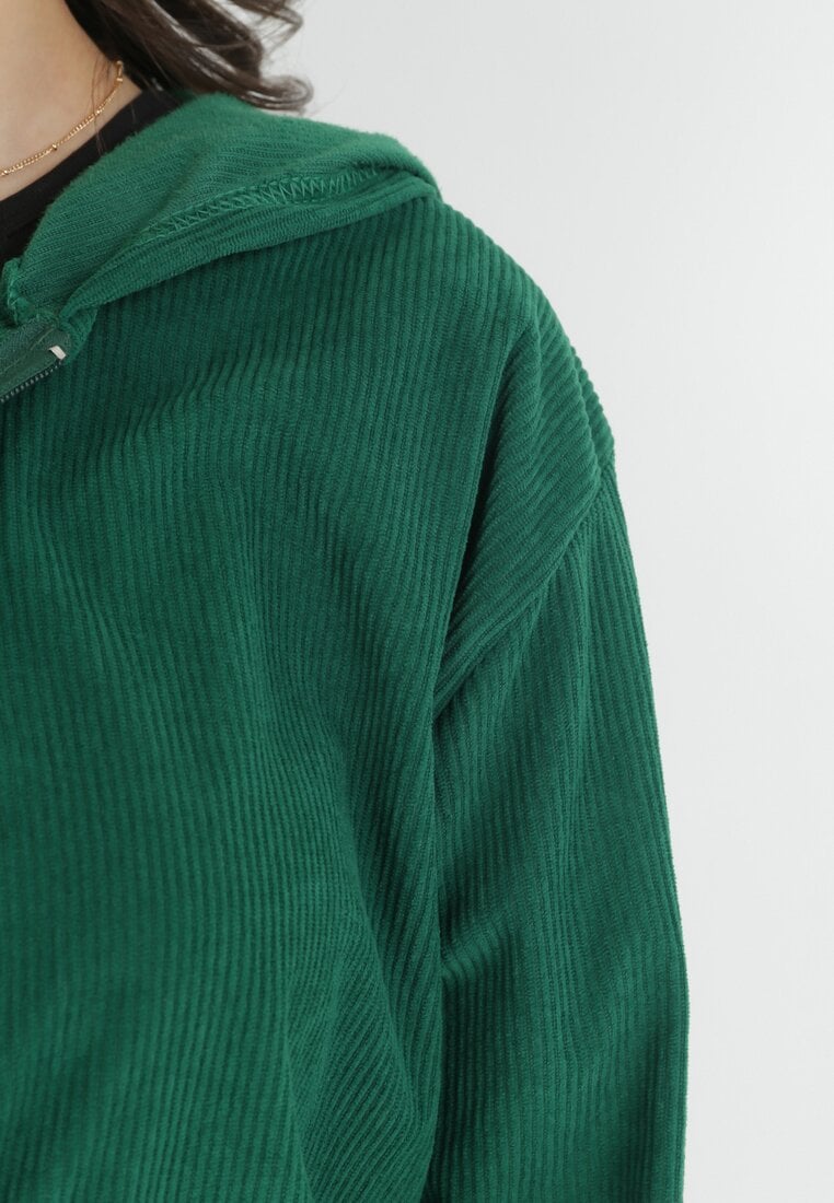 Zielony 2-częściowy Prążkowany Komplet Dresowy z Bluzą i Spodniami Tuenna