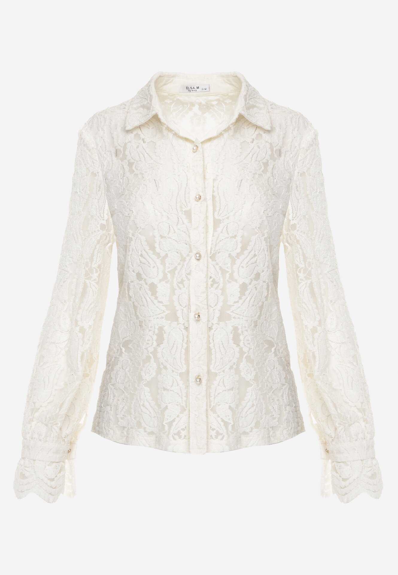 Jasnobeżowa Koronkowa Koszula Zapinana Analeta