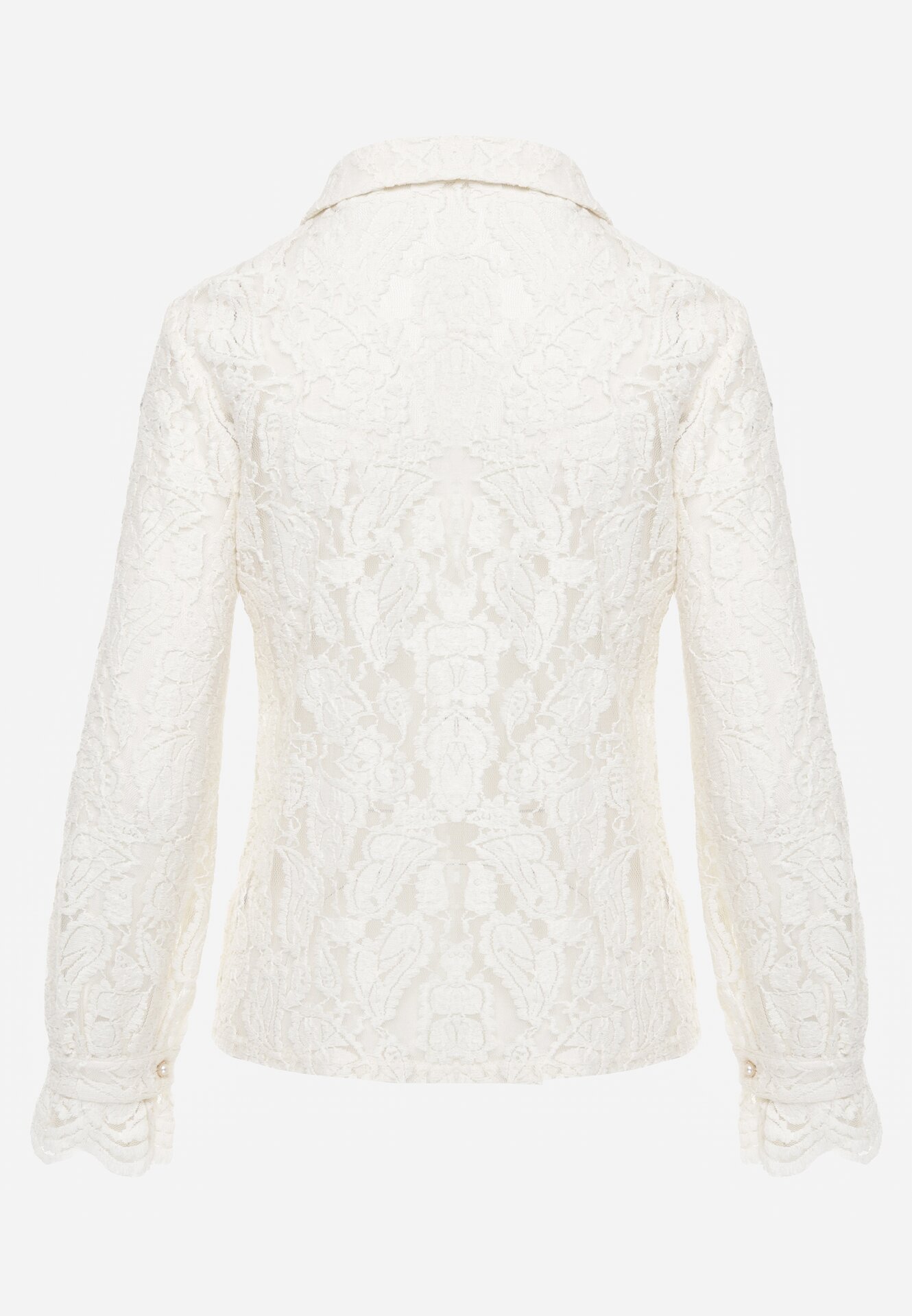 Jasnobeżowa Koronkowa Koszula Zapinana Analeta