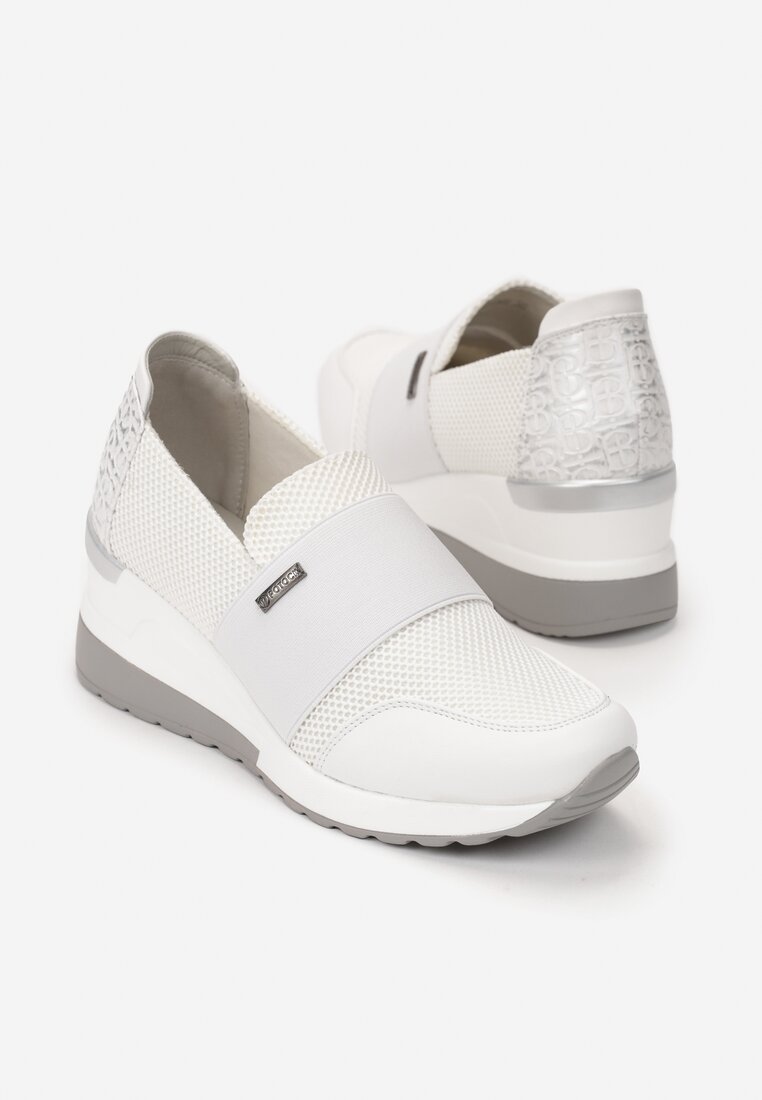 Białe Sneakersy na Koturnie z Elastycznym Paskiem i Skórzaną Wkładką Eirianal