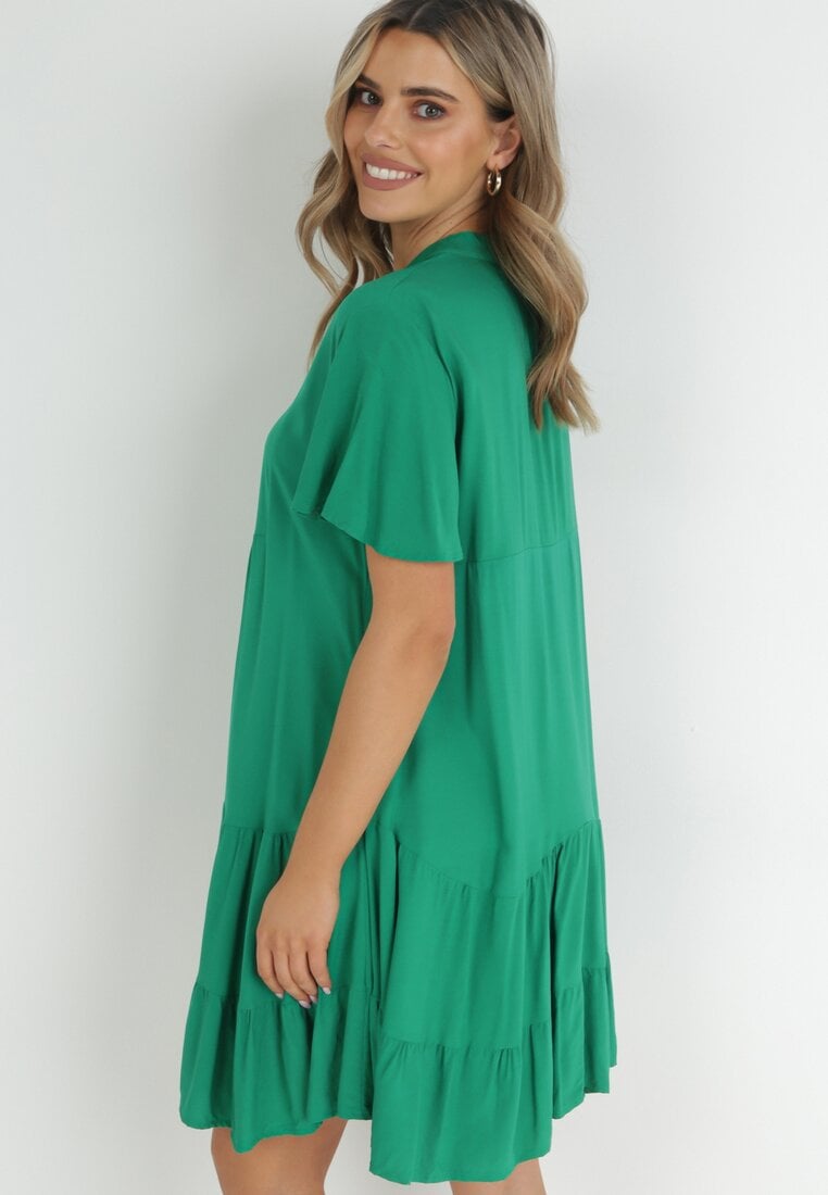 Zielona Sukienka Koszulowa z Falbanką Selentha