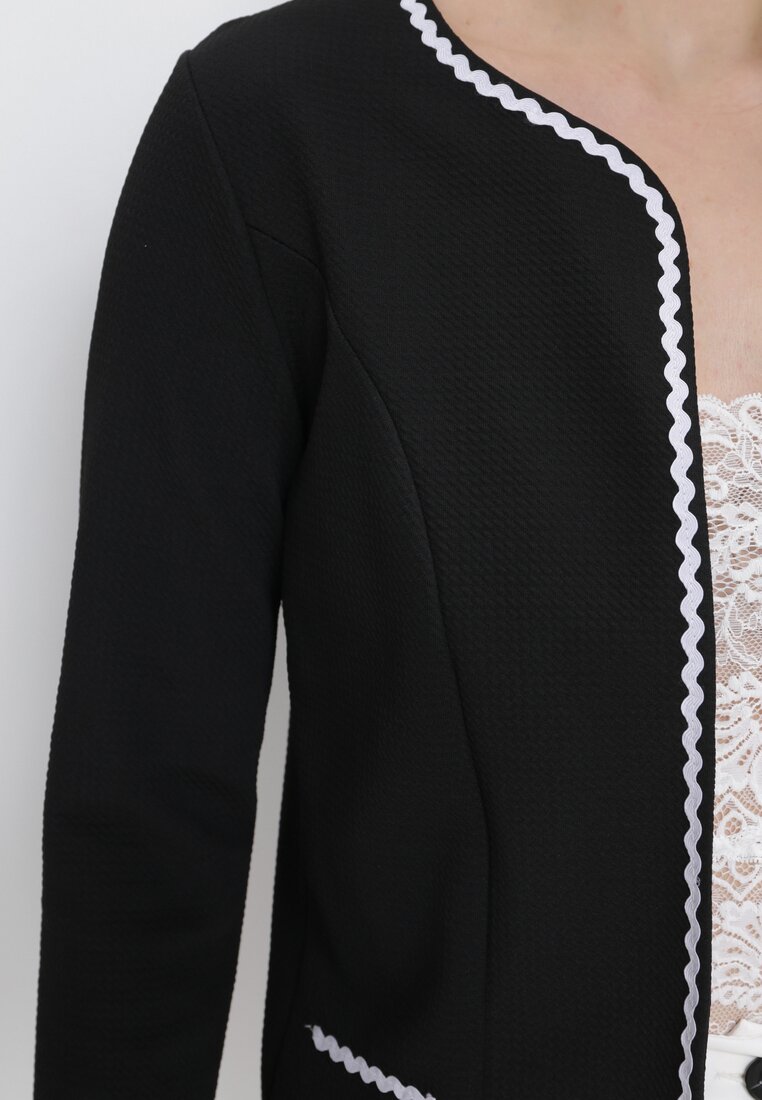 Czarna Niezapinana Marynarka z Ozdobnymi Tasiemkami Aveera