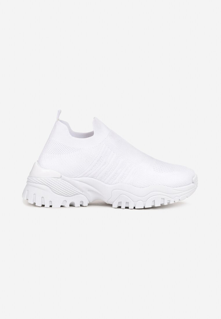Białe Buty Sportowe na Grubej Podeszwie z Elastyczną Cholewką Kerlyn
