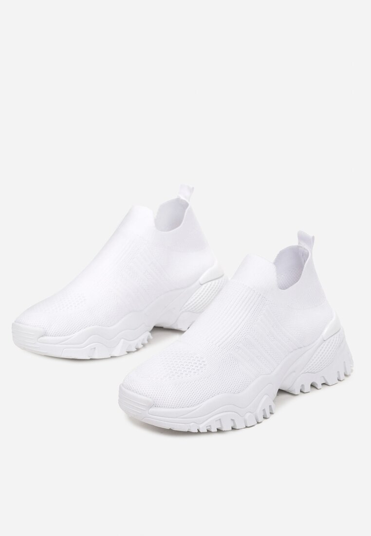 Białe Buty Sportowe na Grubej Podeszwie z Elastyczną Cholewką Kerlyn